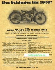 Mars Motorrad Prospektblatt 1928   2 Seiten  ma-p28