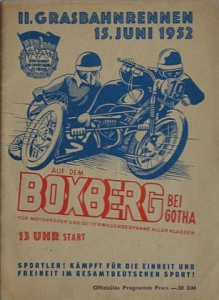 Motorrad Rennprogramm II. Grasbahnrennen Boxberg bei Gotha 1 Juni. 1952  boxb-pr52