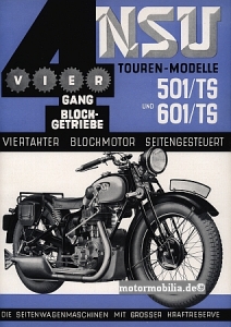 NSU Motorrad Prospekt  Type 501/601 TS  1936