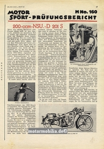 NSU Motorrad Testbericht Typ D 201 1933   nsu-tb33