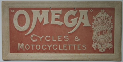 Omega Motorrad Werbeschild Pappe um 1920   omega-w20